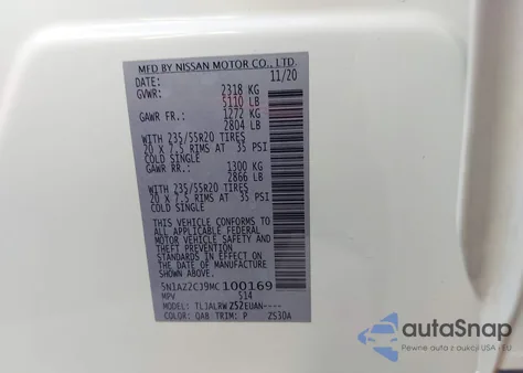 2021 Nissan Murano Sl Fwd из США, поврежденный, VIN 5N1AZ2CJ9MC100169